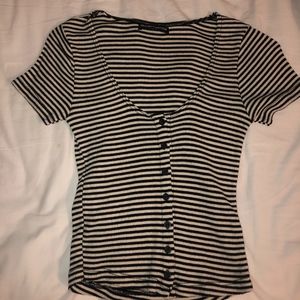 low neck button down striped t shirt